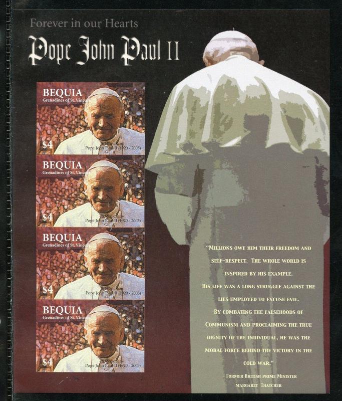 BEQUIA   IN MEMORIAM  POPE JOHN PAUL II IMPERFORATE SHEET MINT NH