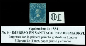 CHILE 1854 COLUMBUS - Desmadryl 10c light blue Sc# 6 mint NG VF wmk.pos FB10-3 R