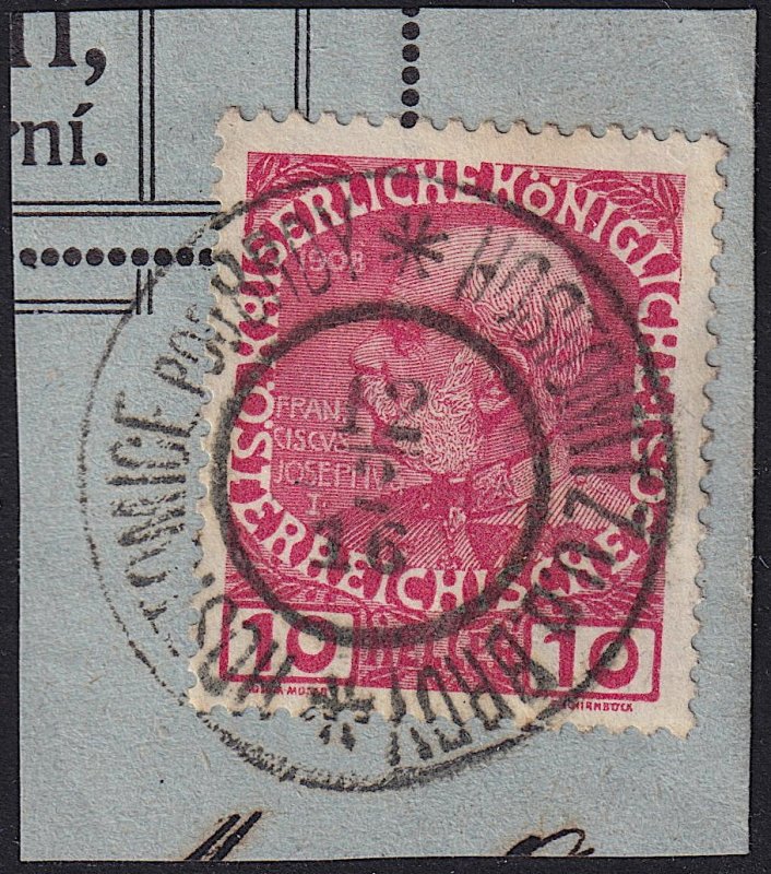 Austria - 1908 - Scott #115 - used on piece - HOSTOMITZ u.d. BRDY pmk Czech Rep.