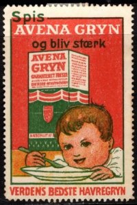 Vintage Denmark Poster Stamp Eat Avena Green And Stay Strong Guaranteed Fresh