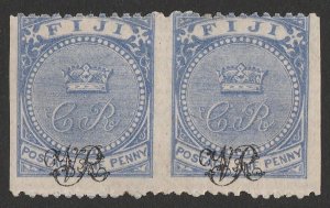 FIJI 1876 'VR' on CR monogram 1d pair, error IMPERF vertically.