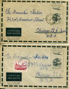 4 Poland to USA Registered Airmail Postage Cover Stamp Collection