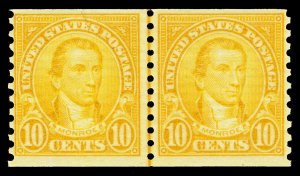 Scott 603 1924 10c Monroe Coil Issue Mint Joint Line Pair Fine OG NH Cat $50