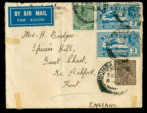 MOMEN: INDIA SG #221-221a PAIR Q FOR O IN POSTAGE ON 1935 COVER LOT #61046