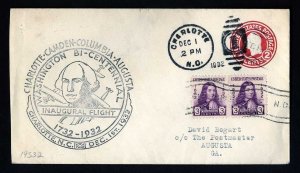 # U429 and 724 on CAM # 19 First Flight cover from Charlottte, NC 12-1-1932