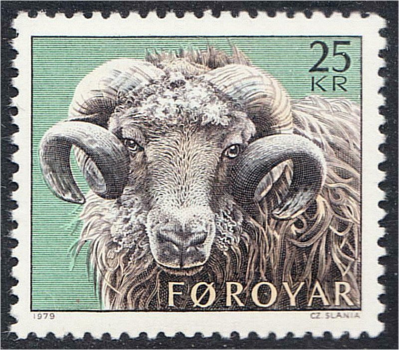 Faroe Islands 1979 Ram Sheep 25kr Definitive Stamp #42 YT 1493 MNH