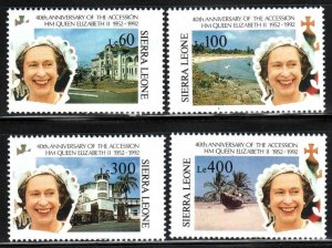 Sierra Leone #1482-85 ~ Cplt Set of 4 ~ QEII 40th Year Accession ~ MNH  (1992)