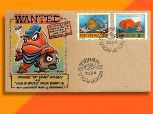 FAROES 'Wanted Fish' - as a new food source!  1994 Handcolored FDC!