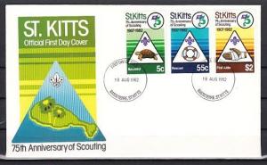 St. Kitts, Scott cat. 99-100. Scouting Anniversary issue. First day cover. ^