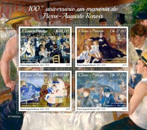SAO TOME - 2019 - Pierre Auguste Renoir - Perf 4v Sheet -Mint Never Hinged