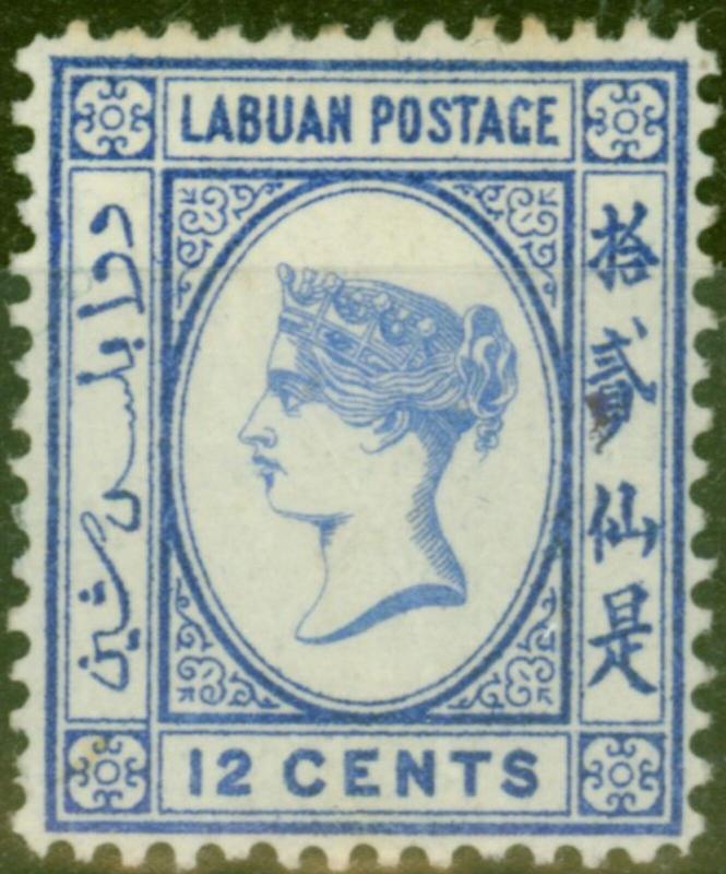 Labuan 1892 12c Brt Blue SG45a No Right Foot to 2nd Chinese Character Unused Fin