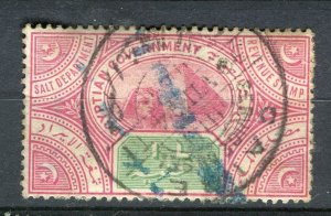 EGYPT; 1890s early classic Salt Tax Revenue issue fine used 1L. value Postmark