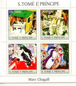 CLOSE OUT  SAO TOME 2004 MARC CHAGALL PAINTINGS  SHEET MINT NH