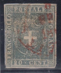 ITALY - TOSCANA 1860 - n.20c - 20 cent. azzurro grigio verdastro chiaro cv 660$.