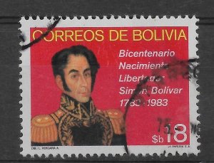 BOLIVIA 1982 SIMON BOLIVAR BICENTENARY BIRTH MILITARY INDEPENDENCE LEADER  USED