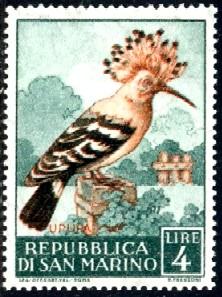 Bird, Hoopoe, San Marino stamp SC#449 Mint