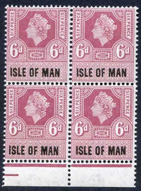 Isle of Man 1960 QEII 6d Revenue Stamp U/M Block of Four