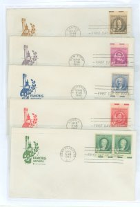 US 884-888 1940 Artists (part of the famous American series) set of five on five first day covers with matching House of Farnum