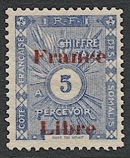 Somali Coast J29 5c Postage due - France Libre Overprint, Mint LH VF