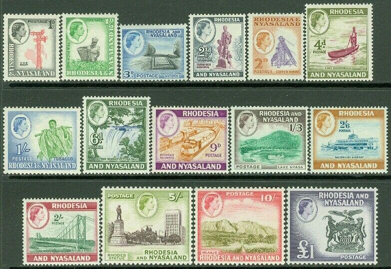 EDW1949SELL : RHODESIA & NYASALAND 1959-63 Scott #158-71 Complete set. Cat $123.