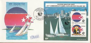 New Zealand 1990 Commonwealth Games Mini Sheet FDC Signed