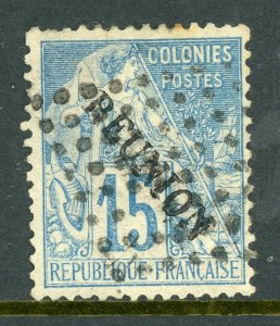 Reunion 1891 French Colonial Overprint 15¢ Blue VFU T467