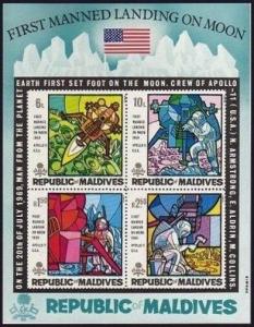 Maldives 298-301,301a,MNH.Michel 305-308,Bl.10. Apollo-11.Man's 1st Moon landing