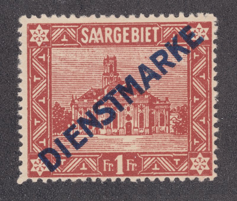 Saar Sc O15 MNH. 1922 1fr Official w/ type 1 Blue Overprint, top value to set