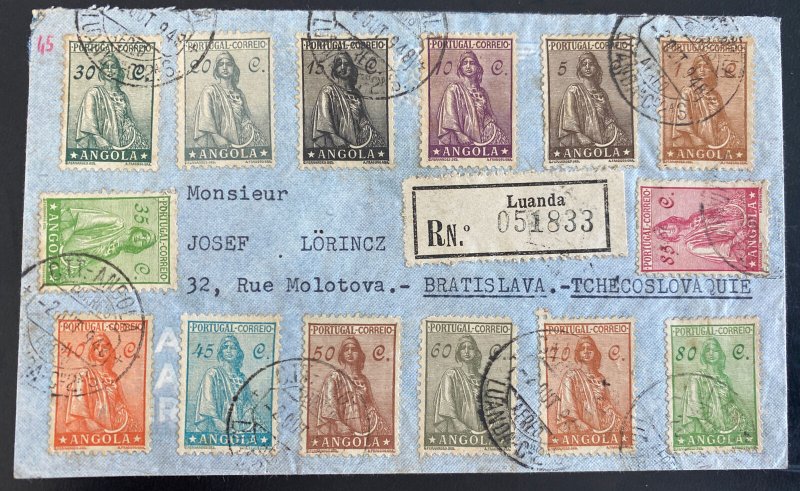 1948 Luanda Portuguese Angola Registered Cover To Bratislava Czechoslovakia