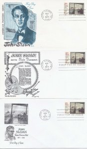 1433 8c JOHN SLOAN - Lot of 3 FDC's