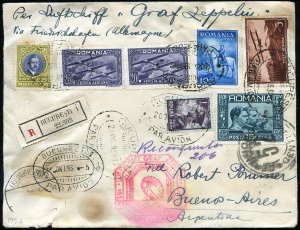 Romania, Zeppelin Flights, 1932 9th South America Flight cover addressed to A...