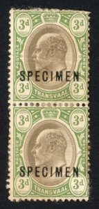 Transvaal SG248s 3d Wmk Crown CA no gum PAIR Opt SPECIMEN