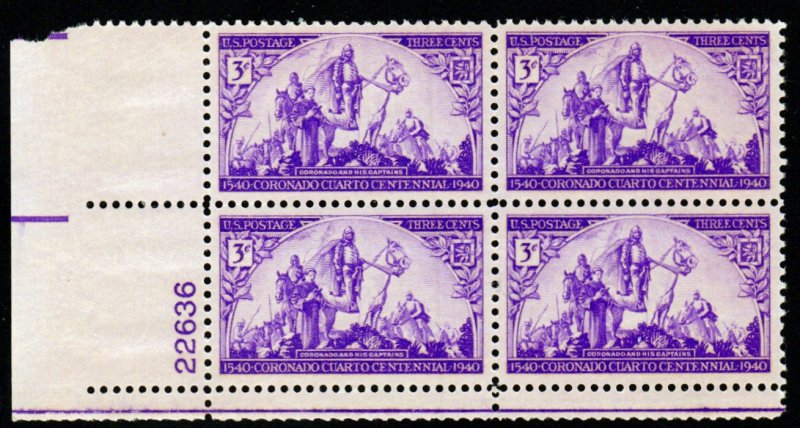 SC# 898 - (3c) - Coronado, Expedition, MNH plate blk/4 - LL # 22636