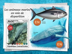 Central Africa - 2022 Endangered Water Animals - Stamp Souvenir Sheet -