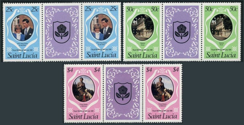 St Lucia 543-545 gutter,MNH.Michel 543-545. Royal wedding 1981.Charles-Diana.