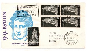 Italia FDC Venetia 1959 Byron Traveled Quarter Racc. for Italy