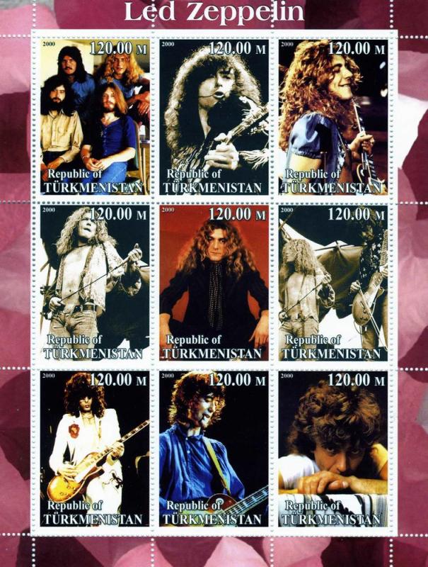 Turkmenistan 2000 LED ZEPPELIN Sheet (9) Perforated Mint (NH)