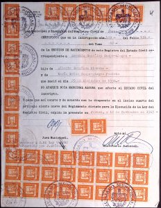 CUBA: 1963 Revenues Used on Legal Document/Birth Civil Registry - Jaruco Cancels