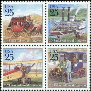 1989 25c Traditional Mail Delivery, Steamboat, Block of 4 Scott 2434-37 Mint NH