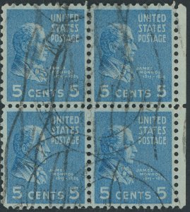US 810 5 cent Presidential Issue; Used block of 4 -- See details and scan