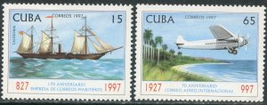 CUBA Sc#3822-3823 1997 Stamp Day Ship & Airplane Complete Set OG Mint NH