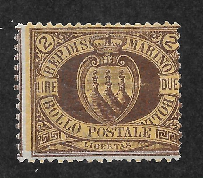 San Marino Scott 23 Unused LHOG - 1894 2l Coat of Arms Issue - SCV $90.00
