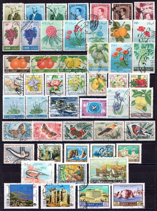 277/3 - Lebanon - Birds - Fruit - Fish - Butterflies - 50 Different Used Stamps