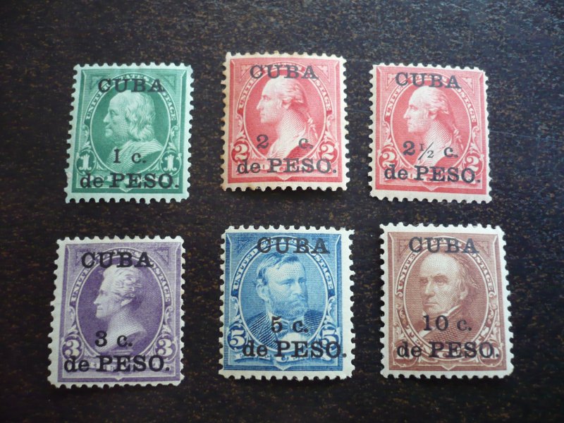 Stamps - Cuba-Scott# 221-226 -Mint Hinged Set of 6 Stamps- Surchaged Overprinted