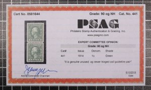 Scott 441 - 1 Cent Washington - MNH - Joint Line Pair PSAG 90 Cert SCV - $70.00