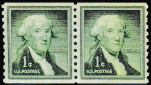 U.S. Scott # 1054b PR, 1¢, 1957, PSE Cert., VG 50, Mint, OGnh, Line Pair, tear