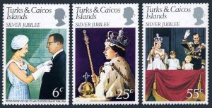 Turks & Caicos 321-324, MNH. Michel 364-366,373 Bl.7. QE II reign, 25th Ann. Map