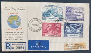 1949 Nassau Bahamas First Day Cover FDC  Universal Postal Union 75th Anniv