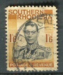 SOUTHERN RHODESIA; 1938 early GVI issue fine used Shade of 1s.6d. value