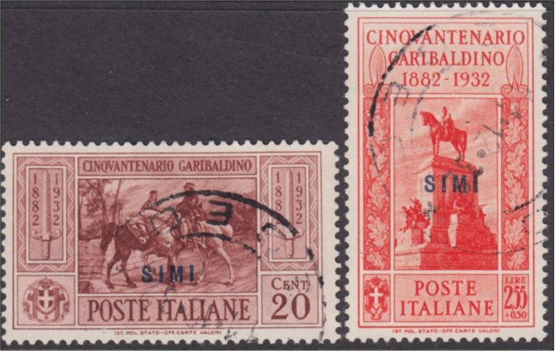 Italy Egeo Simi - Sassone n.18+25 Garibaldi used